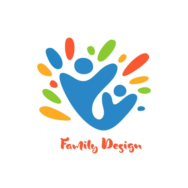 Familia vectorial abstracta con icono de niño. Símbolo juntos. Logo de ilustración, forma de corazón — Archivo Imágenes Vectoriales