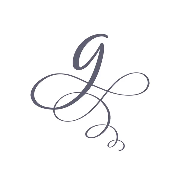 Vektör El Çizilmiş kaligrafik çiçek G monogram veya logo. Girdaplar ve kıvırcık ile Büyük Harf El Harfi G Harfi. Düğün Çiçek Tasarımı — Stok Vektör