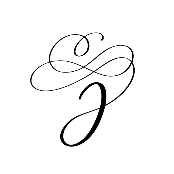 Vektor handritade kalligrafiska Floral J monogram eller logotyp. Versaler hand bokstäver bokstaven J med virvlar och curl. Bröllop blommig design — Stock vektor