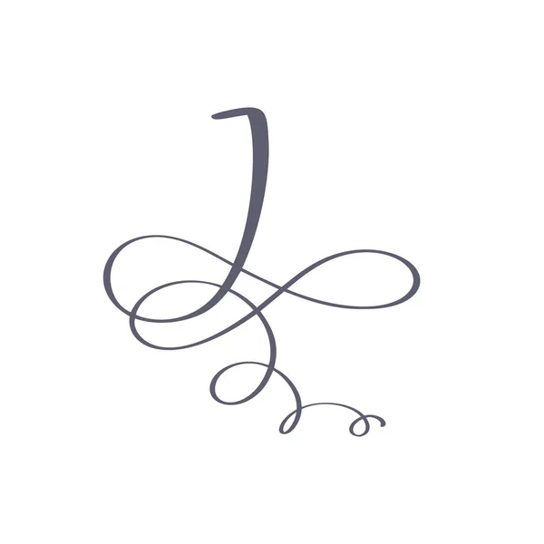 Вектор Рука намальована каліграфічна квіткова I монограма або логотип. Верхній регістр Лист I з завитками і завитками. Весільний квітковий дизайн — стоковий вектор