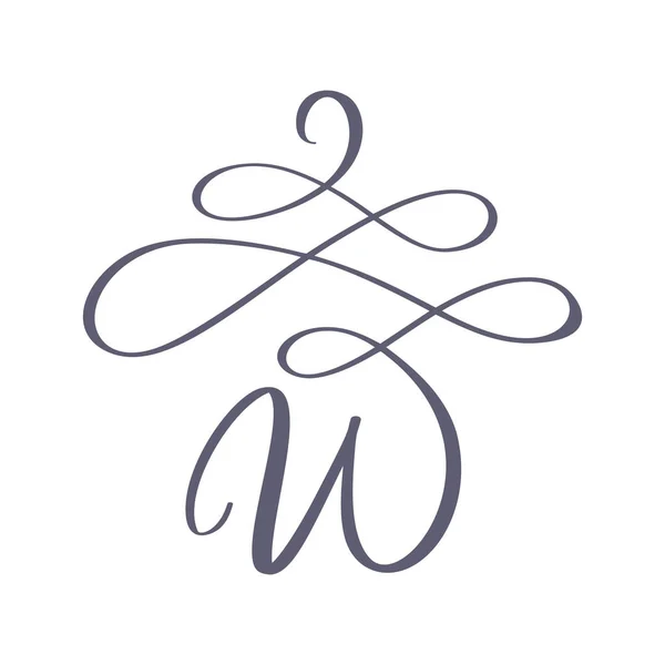 Vektor handritade kalligrafiska blommig W monogram eller logotyp. Versaler hand bokstäver bokstaven W med virvlar och curl. Bröllop blommig design — Stock vektor