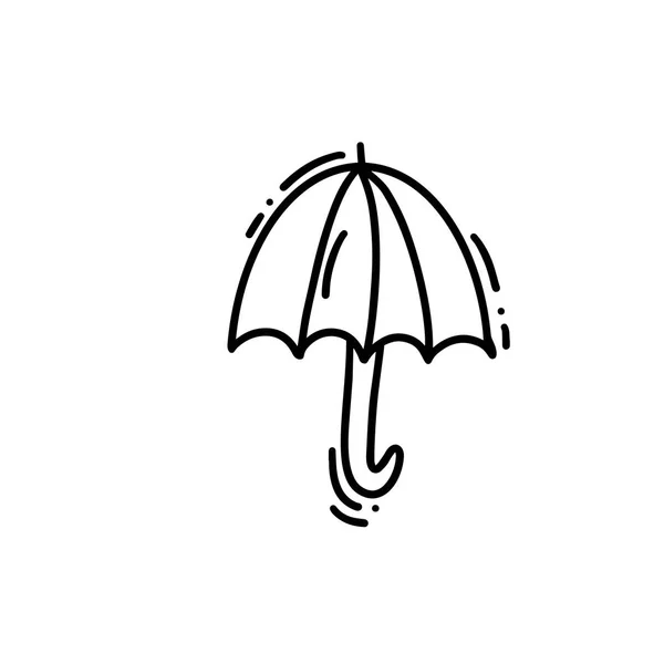 Icône de parapluie sur un caniche de jour de pluie. Croquis d'illustration de logo vectoriel dessiné à la main isolé sur fond blanc — Image vectorielle