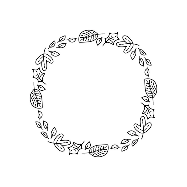 Vektor monolinový rám podzimní Buket věnec. Listí, bobule a jiné autumulové prvky izolované na bílém pozadí. Perfektní na sezónní svátky, den díkuvzdání — Stockový vektor