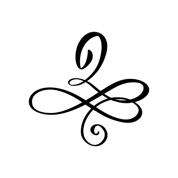 Векторная рука нарисовала каллиграфическую цветочную монограмму номер 2 или логотип. Письменное письмо номер два с завихрениями и завихрениями. Свадебный дизайн — стоковый вектор