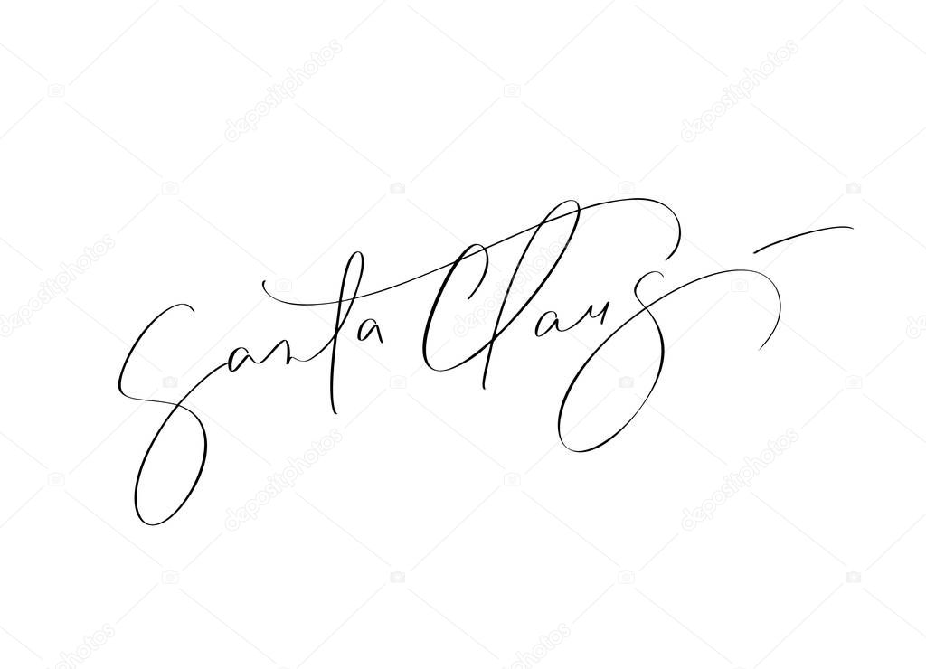 Santa Claus vector signature Calligraphic Christmas text. Lettering design card template. Creative typography for Holiday Greeting Card, Gift Poster. Calligraphy Font style Banner