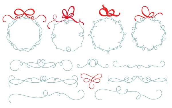 Set of christmas hand drawn vector wreath and divider. Illustration of vintage decorative kit of christmas elements with place for text. Perfect for x-mas invitations, greeting cards, blogs, posters. — Stock Vector