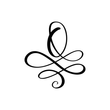 Vektör El Çizilmiş kaligrafik çiçek numarası 0 monogram veya logo. Girdaplar ve kıvırcık ile El Harfi rakamı Sıfır. Düğün Çiçek Tasarımı