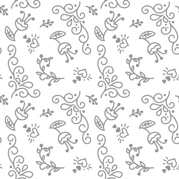 Patrón escandinavo de primavera sin costura abstracta. Elemento de diseño de fondo de pantalla de flores casual. Textura dibujada a mano monocromática con flor — Vector de stock