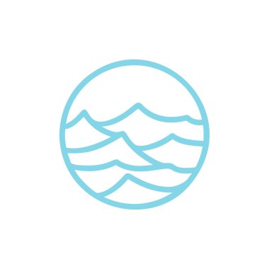 Yuvarlak biyo amblem bir daire doğrusal tarzı. mavi su dalgası logosu. Doğal ürünler, çiçekçi, kozmetik, ekoloji kavramları, sağlık, spa tasarımı için Vektör soyut rozeti