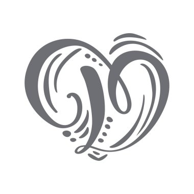 Kalp vektör El Çizilmiş kaligrafik İskandinav çiçek D logosu. Büyük Harf El Yazısı D harfi ile kıvırcık. Düğün Çiçek Tasarımı