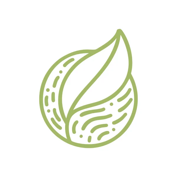 Bio emblema rotondo in stile circolare lineare. logo foglia verde. Distintivo astratto vettoriale per la progettazione di prodotti naturali, negozio di fiori, cosmetici, concetti di ecologia, salute, spa — Vettoriale Stock