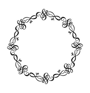 Yuvarlak kaligrafik vektör düğün çerçeve çelengi ve metin için yer var. Tasarım için izole edilmiş bağbozumu unsuru. Bayramlar için mükemmel, Şükran Günü, Sevgililer Günü, tebrik kartı