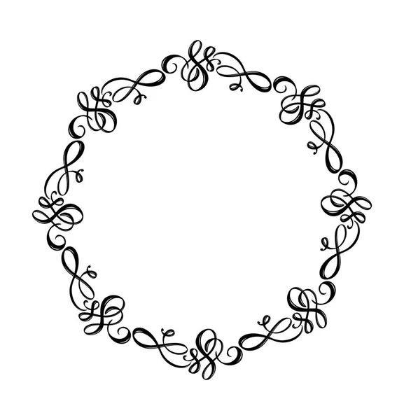 Couronne de cadre de mariage vectorielle calligraphique ronde avec place pour le texte. Elément vintage fleuri isolé pour le design. Parfait pour les vacances, Thanksgiving, Saint Valentin, carte de voeux — Image vectorielle