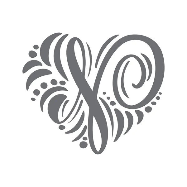 Vektor zamilování do ruky kreslené kaligrafické skandinávské květinové logo N. Velké ručně psané písmeno H s kudrlinkou. Svatební květinové uspořádání — Stockový vektor