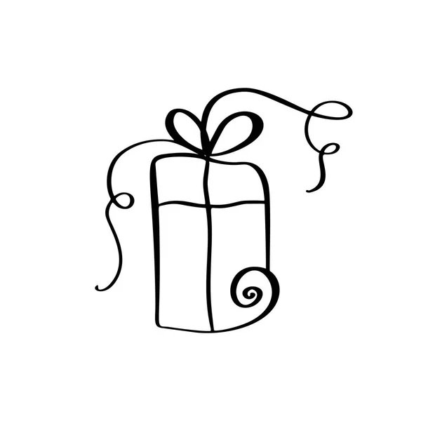 Navidad regalo caja vector icono silueta. Símbolo de contorno de regalo simple. Aislado en el kit de letreros de tela blanca de abeto estilizado. Dibujo a mano florecer imagen — Vector de stock