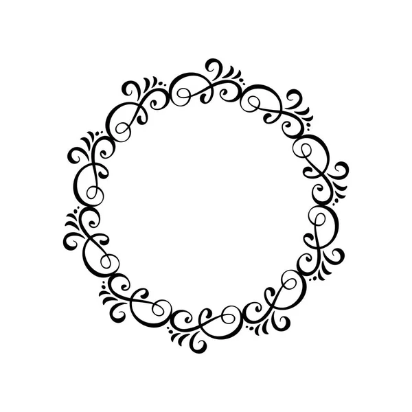 Round calligraphic vector wedding frame wreath with place for text. Isolated flourish vintage element for design. Perfect for holidays, Thanksgiving Day, Valentines Day, greeting card — Stock Vector