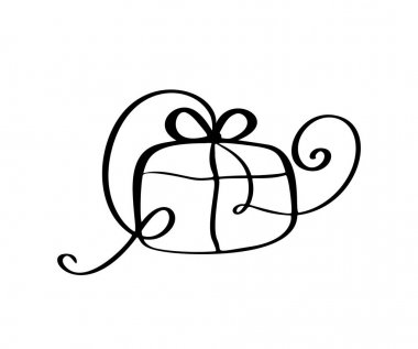 Noel hediye kutusu vektör simgesi siluet. Basit hediye kontur sembolü. Stilize ladin beyaz web işaret kiti izole. Handdraw gelişmek resim