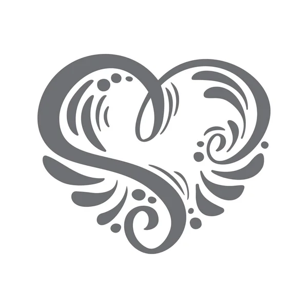 Hjärta kärlek vektor handritade kalligrafiska Scandinavian Floral S logotyp. Versaler hand bokstäver bokstaven S med curl. Bröllop blommig design — Stock vektor
