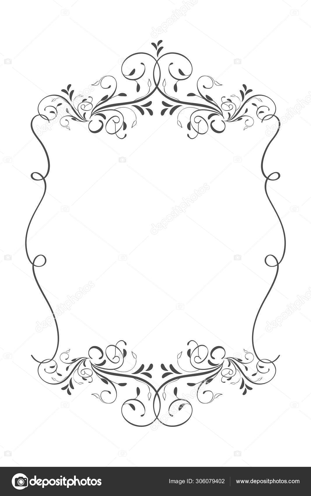 메뉴 북이나 인사말 카드에 대한 오래된 선조 소용돌이 장식 프레임. 벡터 장식 우아한 꽃 빈티지 테두리입니다. 웨딩 일러스트 스톡 벡터  - ©timonko 306079402, image size:1067x1700
