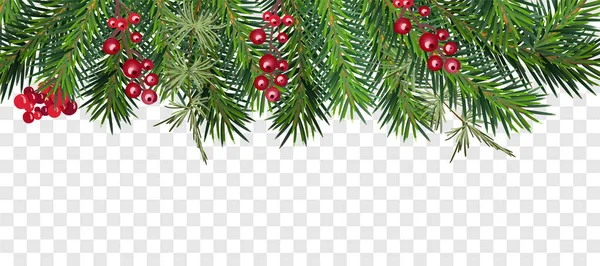 現実的なベクトルクリスマスツリーとベリーリースフレームは、あなたのテキストのための場所を持ちます。孤立した冬の要素の装飾の背景のイラスト — ストックベクタ