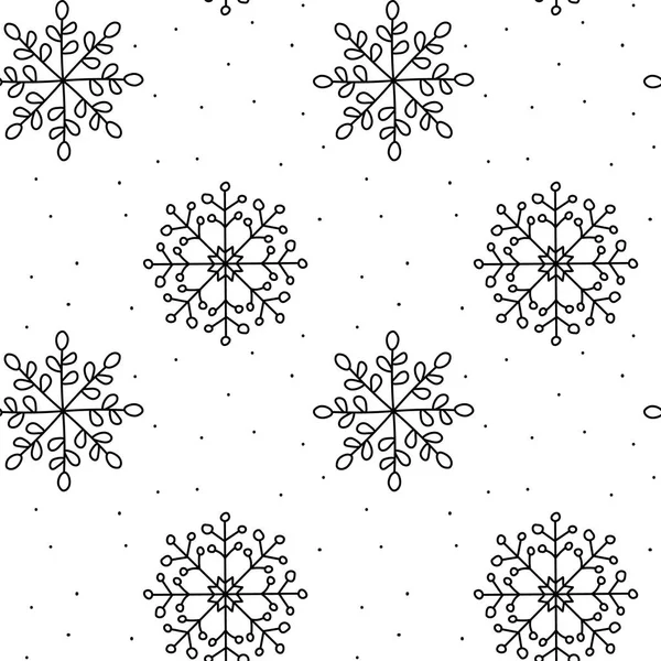 Christmas seamless Pattern. Winter Snowflake vector monoline. Flat line snowing icons, cute snow flakes repeat wallpaper. Nice element for christmas banner, wrapping. New Year — Stock Vector