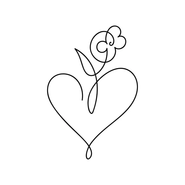 Vector försäkringar en linje blomma och hjärta. Alla hjärtans dag handritade ikon. Semester skiss Doodle design element. kärlek dekor för webb, bröllop och tryck. Isolerad illustration — Stock vektor