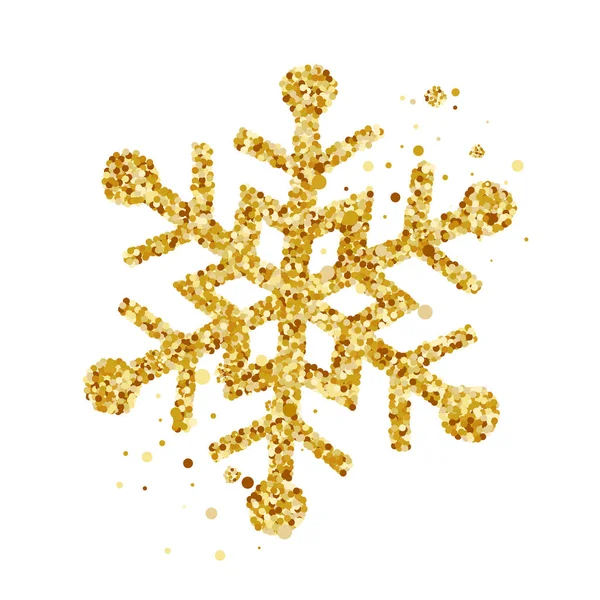 Handritad gyllene jul snöflinga. Xmas dekorativa designelement i retrostil, isolerad vinter vektor illustration — Stock vektor