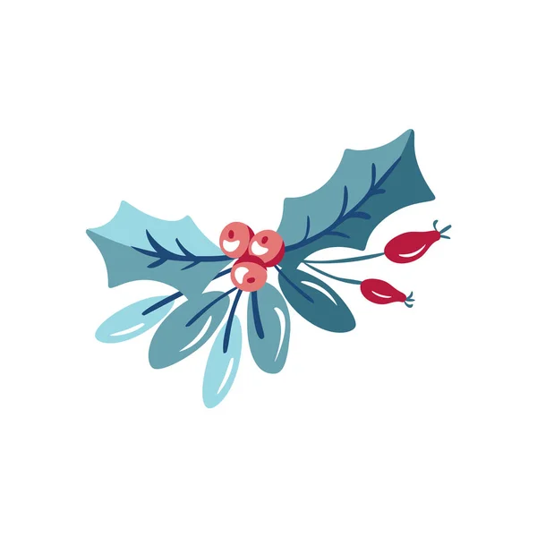 Metin için yer ile çilek ve köknar dalları ile Noel vektör çiçek buketi. Kış tebrik kartı tasarımı için izole xmas illüstrasyon, bölücü — Stok Vektör