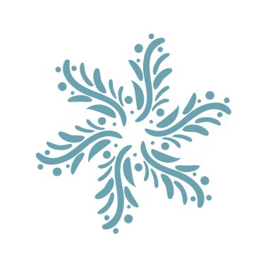 El mavi Noel vintage İskandinav kar tanesi çizilmiş. Retro tarzda Xmas dekoratif tasarım elemanı, izole kış vektör illüstrasyon