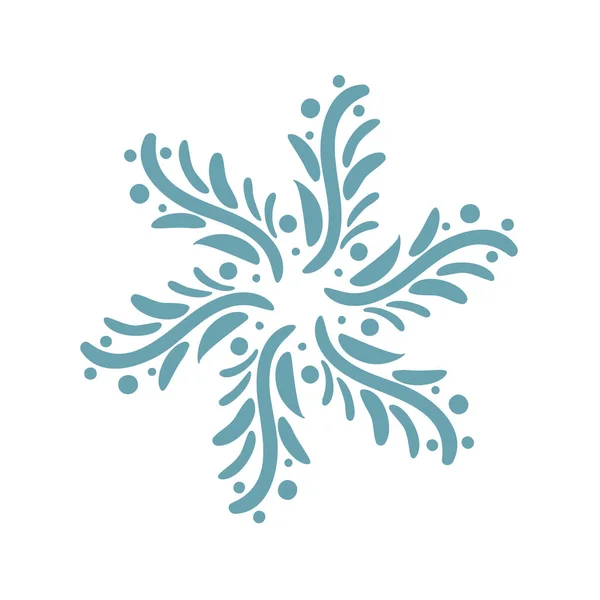 Hand drawn blue Christmas vintage scandinavian snowflake. Xmas decorative design element in retro style, isolated winter vector illustration — Stock Vector