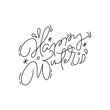 Mutlu Kış Hattatlık Elleri Yazılı Monolin Noel metni. Kutlama kartı, poster, modern kış mevsimi kartpostalı, broşür, duvar tasarımı için Xmas tatil mektupları.