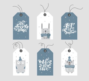 Koleksiyon Mutlu Noel vektör etiketleri el yazısı harf ve demet dekoratif xmas unsurları ile