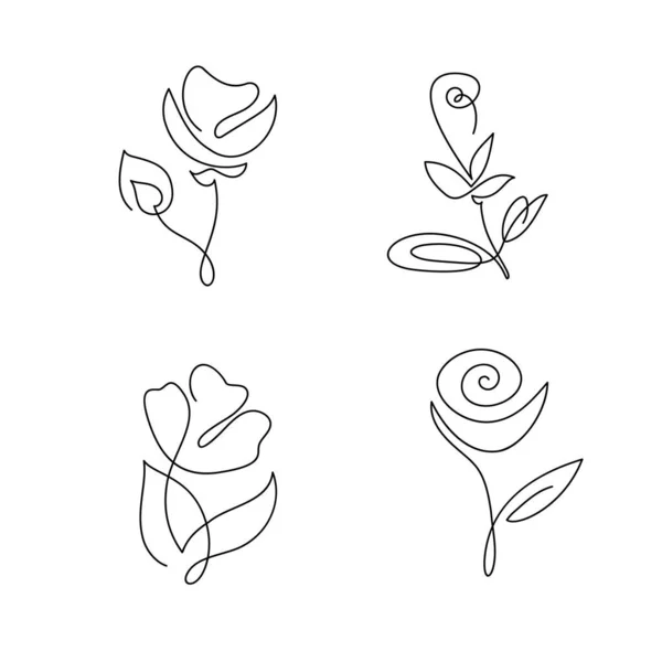 Set di linea continua disegno a mano calligrafico vettoriale fiori concetto logo bellezza. Elemento di design floreale a molla Monoline in stile minimal. concetto di amore di San Valentino — Vettoriale Stock
