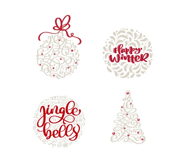 Frohe Weihnachten Vektor skandinavischen Grußkarte Vorlage Set mit Vintage-Stilelementen und trendigen Urlaub Text Zitate. Bundle Doodle Illustration in roter Pastellfarbe — Stockvektor