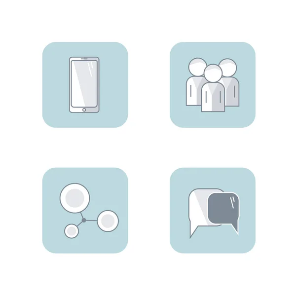 Conjunto de comunicación icono plano vectorial. ilustraciones para la presentación del negocio de la tela, discurso de la gente del concepto, relaciones — Vector de stock