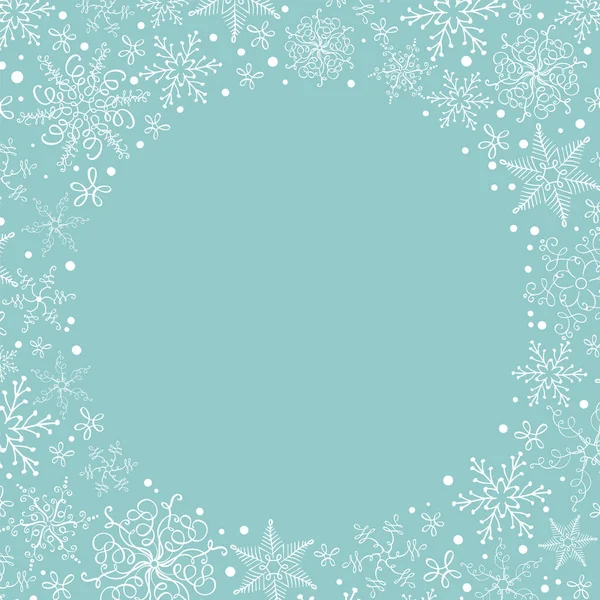 Corona de copos de nieve de Navidad con lugar para su texto. Diseño de tarjeta de felicitación con elementos de Navidad. Postal de temporada de invierno moderna, folleto, pancarta — Vector de stock
