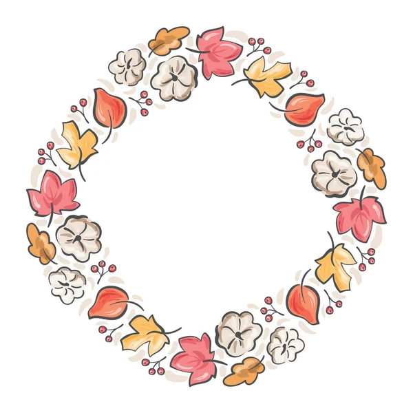 Cadre vectoriel couronne de bouquet d'automne. Feuilles orange, baies et citrouille isolées sur fond blanc avec place pour le texte. Parfait pour les vacances saisonnières, Thanksgiving Day — Image vectorielle