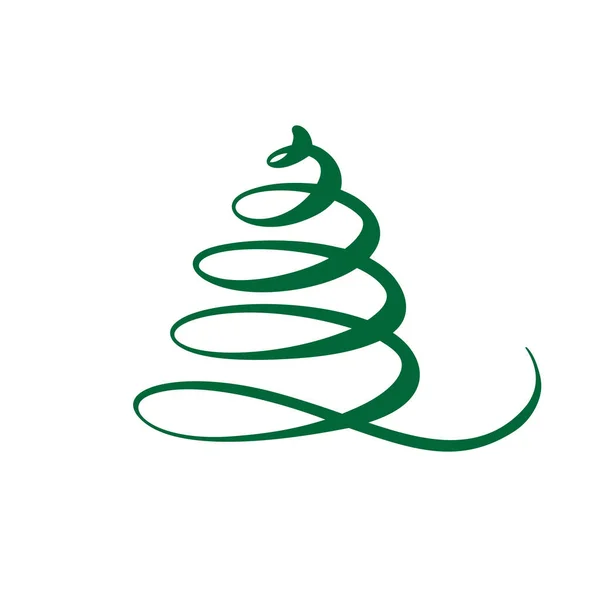 Vetor estilizado, rabiscado árvore de Natal logotipo verde. Elemento de Xmas de design para cartão de saudação, banner, cartaz — Vetor de Stock