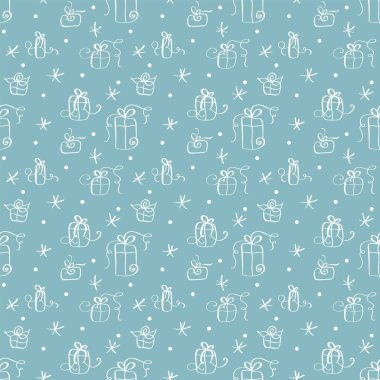 Hediye kutularıyla Noel 'in kusursuz dokusu. Duvar kağıdı, şablon dolguları, tekstil, web sayfası arka planı, yüzey dokuları için kullanılabilir. resimleme