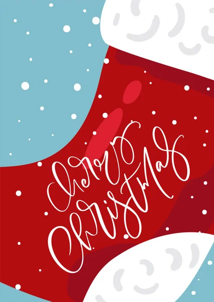 Mutlu Noeller, İskandinav kaligrafik yazı ve Noel Baba 'nın kırmızı çizmesi. Klasik stil ögelerine sahip tebrik kartı şablonu Doodle İllüstrasyonu — Stok Vektör