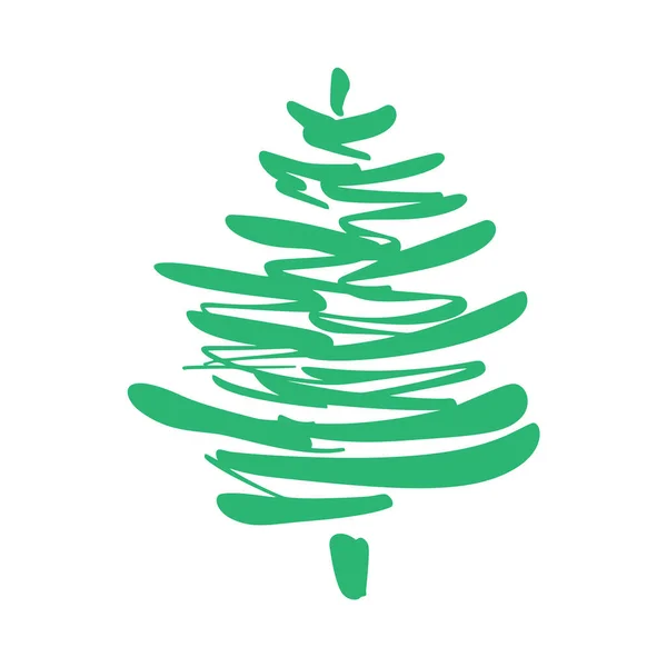 Векторный стилизованный зеленый логотип елки. Ручной рисунок Xmas элемент дизайна для поздравительной открытки, баннера, плаката — стоковый вектор