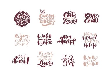 Beyaz arka planda elle yazılmış vektör pişirme harfleri. El yazısı, mutfak metninden alıntılar çiziyor. Aşçılık dersleri, kurslar, yemek stüdyosu, kafe, restoran için tasarım konsepti