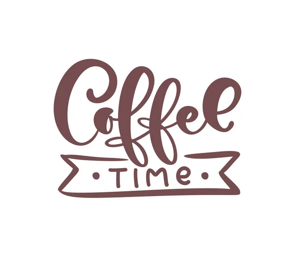 咖啡时间手绘书法字体文字.复古风格的浸渍被隔离在白色上。以咖啡为主题的餐馆、咖啡馆菜单或横幅、招贴画等矢量短语 — 图库矢量图片
