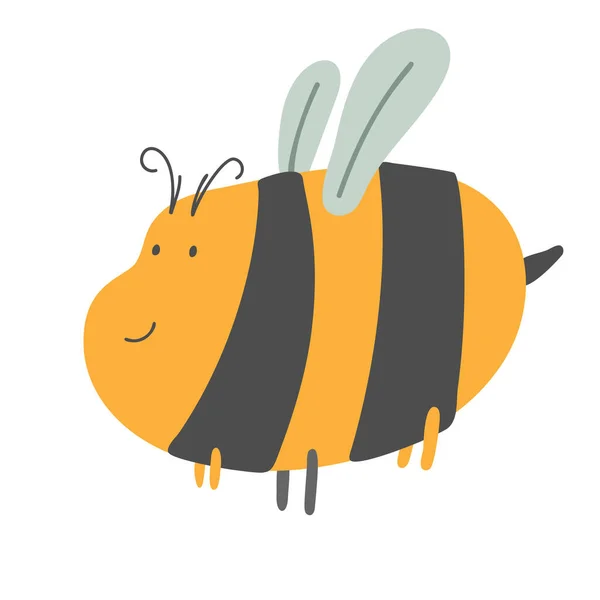 Большой логотип пчелы. Симпатичный скандинавский ручной рисунок толстой пчелы с рукописным текстом на белом фоне — стоковый вектор