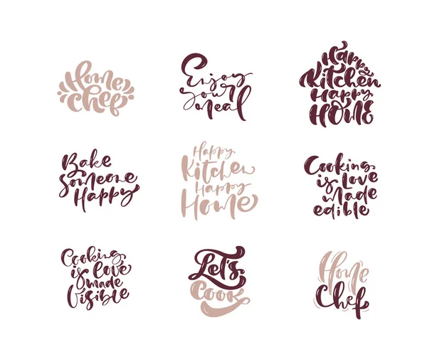 Conjunto de cocina caligrafía letras vector citas para la cocina blog de alimentos. Elemento de cocina de diseño lindo dibujado a mano. Para restaurante, menú de cafetería o pancarta, cartel — Archivo Imágenes Vectoriales