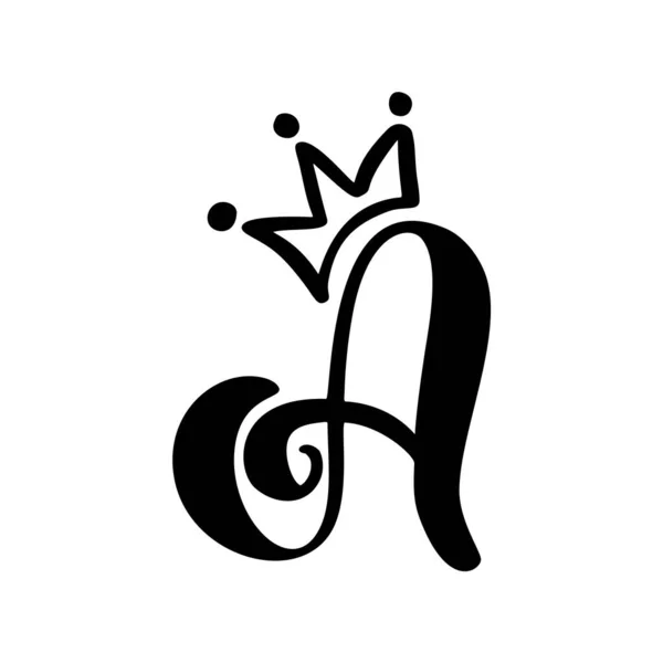 Vektor Vintage Aranyos betű A koronával. Hercegnő kalligráfia elem logó. Valentin kézzel rajzolt ábécé jel oldal dekoráció és design illusztráció. Üdvözlőlaphoz, esküvőhöz vagy meghívóhoz — Stock Vector