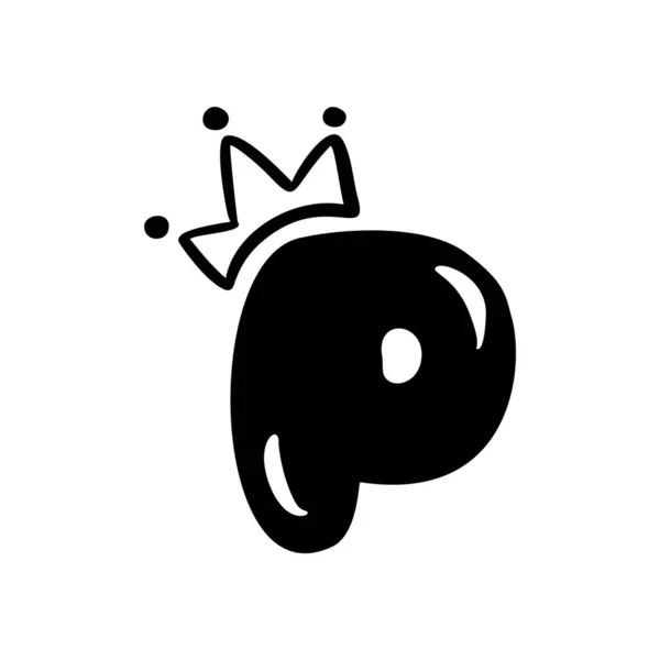 Векторний пухнастий старовинний милий лист P з короною. Логотип шрифту елемента принцеси. Рука Валентина намальована символ алфавіту для прикраси сторінки та ілюстрації дизайну. Для вітальних листівок, весілля або запрошення — стоковий вектор