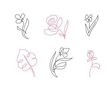 Birinci sıra vektör çiçek çizgisi çizgisi. Minimalist çizim. Bir satır sanat eseri