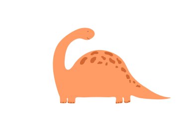 Küçük şirin bir karikatür dinozorunun vektör çizimi. Beyaz arka planda izole edilmiş çocuklar. Bebek canavar sürüngen tişörtte, kitapta, posterde, pankartta