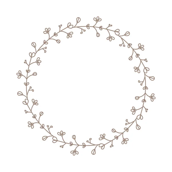 Kranzrahmen mit Blättern und Zweigen. Dekordesign mit Kopierraum isoliert auf weiß. Skizzierte Blumen- und Kräutergirlanden. Handgezeichneter Vektorstil, Naturdarstellung — Stockvektor